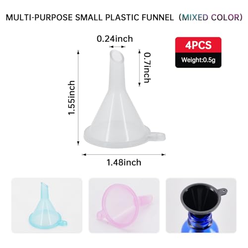 Mini Funnel 4-Pack for Lab Bottles, Sand Art, Perfume, Spice, Powder, Essential Oil, Recreational, Kitchen Food Grade Small Plastic (4colors) - color: 4colors