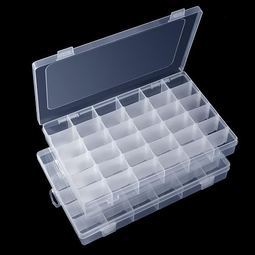 Bead Plastic Storage Organizer Box 2 Pack 36 Grids Adjustable Dividers - color: Clear-36 Grids*2