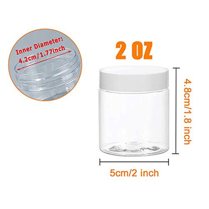 20 Pcs 2oz Plastic Cosmetic Container,Round Clear Pot Jars with White Lids,Empty Cosmetic Jar for Travel Storage,Lotion,Cream,Jewelry,Powder,Eye Shadow,Painting,DIY Crafts