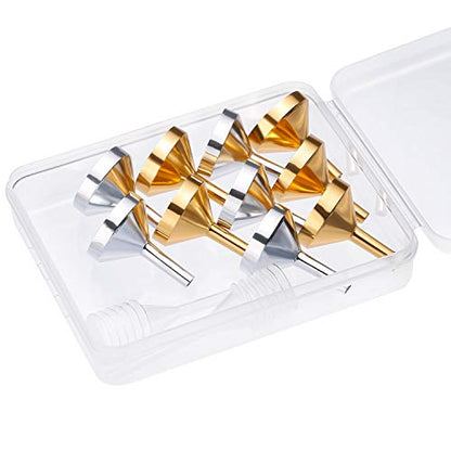 TecUnite 10 Pack Small Metal Funnels with 2 Pack Pipette, Silver and Gold