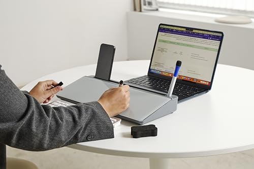GAROOD Desktop Dry Erase Board with Storage Grey Color Desk White Board Desk Board Glass Desktop White Board with Stand Home Office Organizer Phone Holder 15.8X7X2 inches - color: Grey