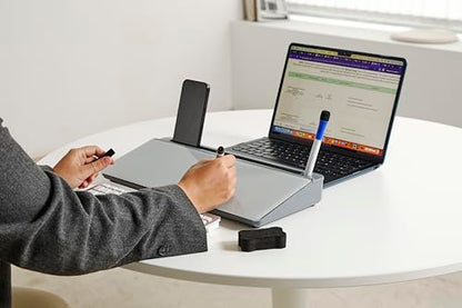 GAROOD Desktop Dry Erase Board with Storage Grey Color Desk White Board Desk Board Glass Desktop White Board with Stand Home Office Organizer Phone Holder 15.8X7X2 inches - color: Grey