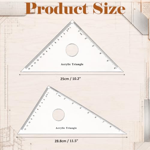 Coopay Large Triangle Ruler Set, Clear Acrylic, 30/60 and 45/90 Degrees - size: Circular Hollow