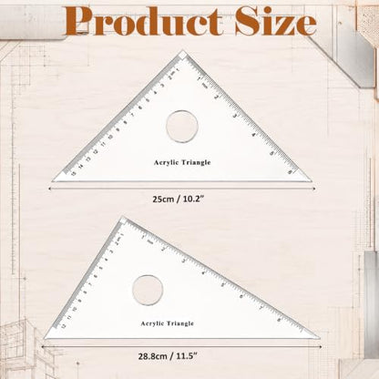 Coopay Large Triangle Ruler Set, Clear Acrylic, 30/60 and 45/90 Degrees - size: Circular Hollow
