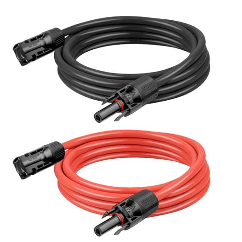 10 AWG Solar Extension Cable - 6FT Black + 6FT Red, Ultra Solar Panel Wire Male to Female Tinned Copper Wire for Automotive, RV, Boat, Outdoors - size: 10AWG 6FT
