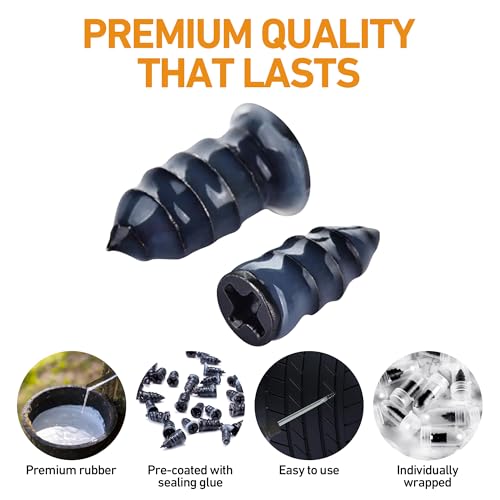 40 PCS Quick Fix Screw-in Tire Plug Kit with 2 Tubes of Sealant Glue