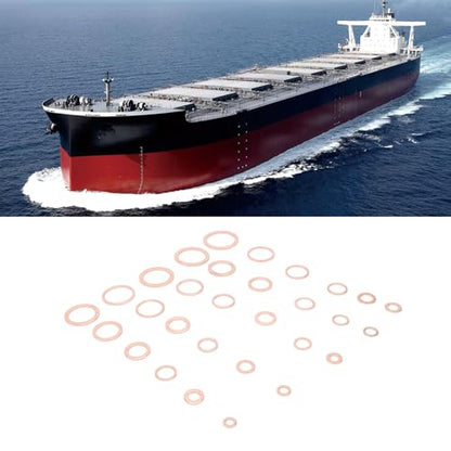 568pcs Copper Washers Assortment Kit, 30 Sizes M5-M28 Metric Oil Drain Plug Gasket Seal Kit, Flat Sealing Crush Washers Assortment Set for Automotive, Plumbing, Electrical, Mechanical Use, IMPA813080