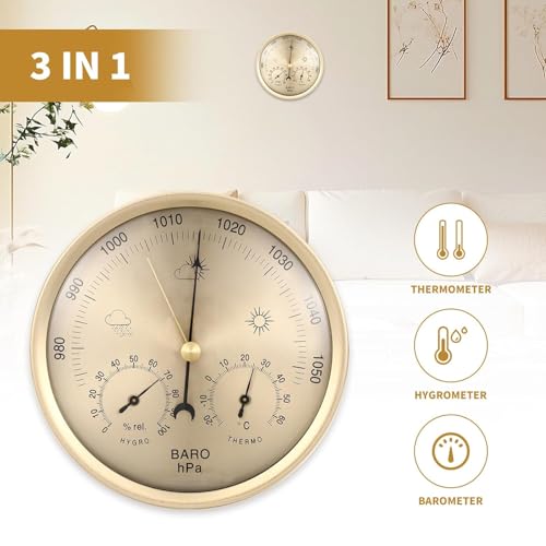 3-in-1 All Season Weather Station, Accurate Celsius Thermometer Barometer Hygrometer, Indoor Outdoor Temperature Humidity Air Pressure Monitor, Wall & Desk Mount for Home Office Greenhouse