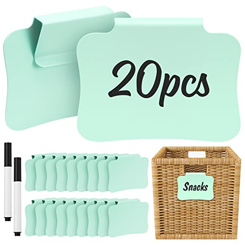 20PCS Basket Clip On Labels, Removable Plastic Bin Tags for Storage Bins, Pantry Organization and Hanging Labels for Cube Box, in Green - color: Green-20pcs