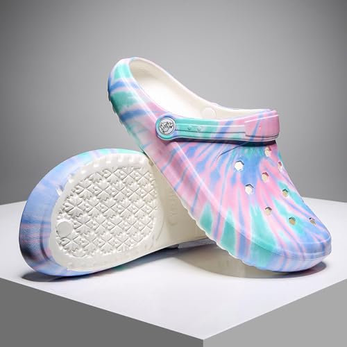 Tie-dye Women's Clogs Lightweight Slip-on Garden Shoes EVA Slippers/Sandals/Water Shoes - color: Blue L003, size: 10 Wide