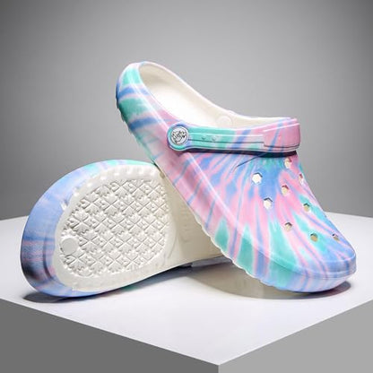 Tie-dye Women's Clogs Lightweight Slip-on Garden Shoes EVA Slippers/Sandals/Water Shoes - color: Blue L003, size: 8 Wide