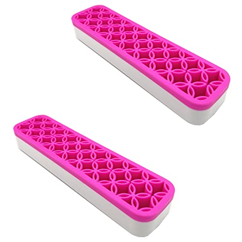 TANG SONG 2 PCS Rectangle Silicone Make up Brush Holder Cosmetic Storage Box Desktop Organizers (Pink) - color: Pink