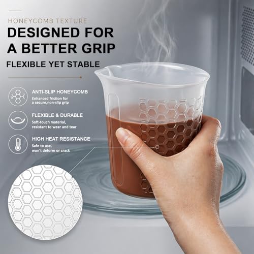 Palksky Silicone Measuring Cups Set 2-Cup with Jar Spatula, Microwave Safe, Honeycomb Heat-Control Grip, Easy-Read Liquid Measuring for Baking, Cooking & Chocolate Melting - size: 500ml*1+Jar Spatulas*1