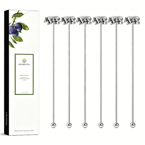 Homestia 6 Pcs 7.5'' Metal Stir Sticks, Cocktail Stirrers with Bear Decor - color: 6pcs Bear