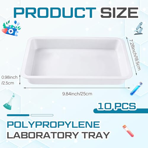 Kingdder 10 Pcs Plastic Tray 9.84''Lx7.28''Wx0.98''H Polypropylene Lab Tray - size: 9.8'' L x 7.3'' W x 1'' H