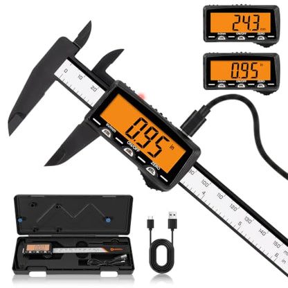 HARDELL 6" Digital Caliper, Rechargeable Plastic Caliper with Orange Screen