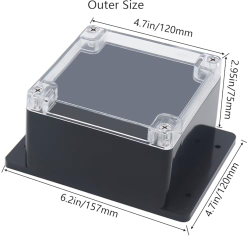 Junction Box, Zulkit Project Box IP65 Waterproof Outdoor Box ABS Plastic Electrical Boxes Electronic Enclosure with Fixed Ear 4.7 x 4.7 x 2.95 inch(120 x 120 x 75 mm)(Pack of 1) - size: 4.7" x 4.7" x 2.95"(Pack of 1)