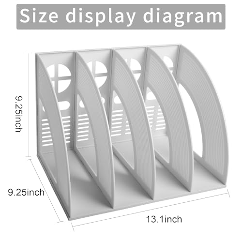 Marte Vanci Magazine File Holder Desktop Book Organizer Plastic Storage Sturdy Vertical 4 Section Folder (Light Gray) - color: Light Gray 4 Section