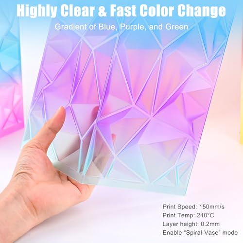 OVV3D Transparent PLA Filament 1.75mm, Multicolor Translucent 3D Printer Filament, Clear PLA Blue Green Purple Gradient Color Change, Spool 1KG, +/- 0.02 mm, Fit Most FDM 3D Printers - color: Translucent Blue Green Purple