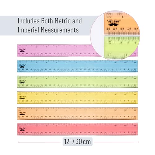 Mr. Pen- Plastic Ruler Set, 6 Pack, 12 Inch, Pastel Colors - color: Pastel, size: 12 inch, 6 Pack