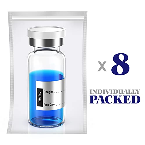 Biomed Solutions Empty Sterile Vial Sealed with Butyl Rubber Stopper and Flip Top Closure,Type 1 Borosilicate Glass Tubing,Individually Packed (10mL 8Pcs) - size: 10mL 8Pcs
