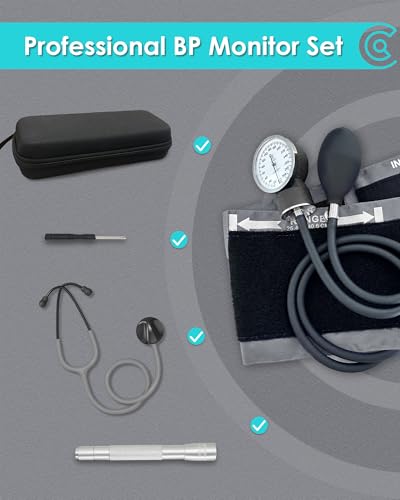 Single Head Stethoscope & Manual Blood Pressure Cuff Set for Nurses - color: Gray, style: With Premium Stethoscope Kit