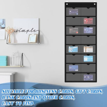 AmazingSpark 4 Pack 3'' x 5'' Index Card Holder Sleeve 16 Slot Plastic Organizer Hanging Wall Mount Business Note Cardholder PVC Clear Organizer Pocket for Classroom Office Library Home (Black) - color: Black
