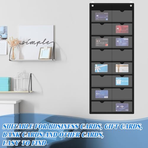 AmazingSpark 2 Pack 3'' x 5'' Index Card Holder Sleeve 16 Slot Plastic Organizer Hanging Wall Mount Business Note Cardholder PVC Clear Organizer Pocket for Classroom Office Library Home (Black) - color: Black