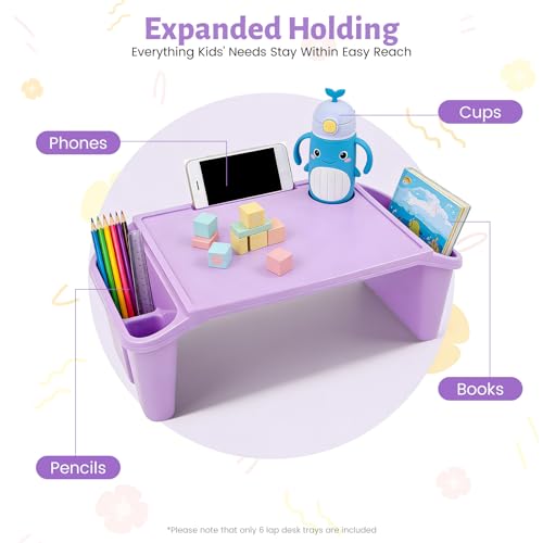 6 Pack Kids Lap Desk Tray with Storage Slots, Stackable Activity Tray - color: Red+green+purple
