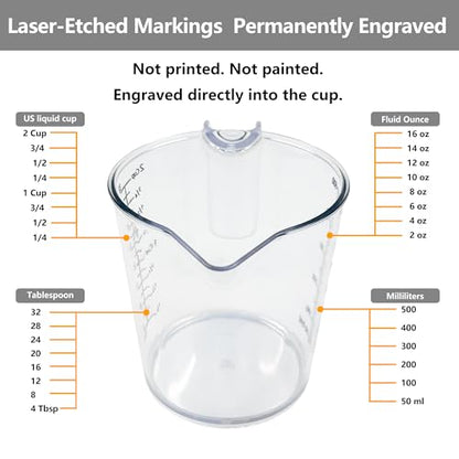 Laser-Etched Measuring Cup Set, 16 oz & 1 Cup Clear Plastic Liquid Measuring Cups, Permanent oz/cup/Tbsp/mL Markings, Food-Grade for Baking & Cooking - size: 16 fl oz & 8 fl oz