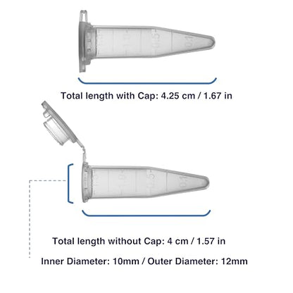 Kashi Scientific 1.5mL Snap Cap Clear Microcentrifuge Tube with Graduation and Marking Area, Lab Grade Polypropylene Plastic [1.5mL, 500] - size: 1.5mL
