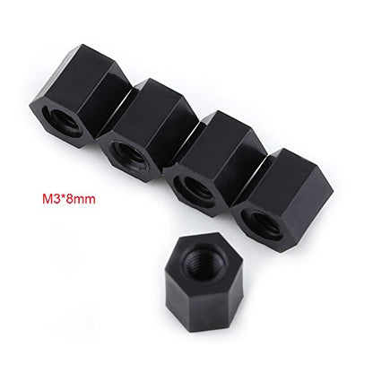100pcs Black Nylon Spacers, Pa66 M3 Female X M3 Female Hex Threaded Spacer Standoff Hardware Spacers (M3x8) - size: M3x8