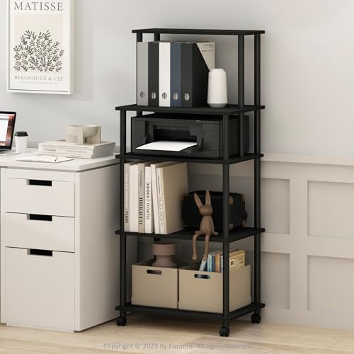Furinno Turn-N-Tube 5-Tier Toolless Multipurpose Printer Stand Display Storage Shelf with Wheels, Americano/Black - color: Americano/Black, size: 4-Tiers Storage