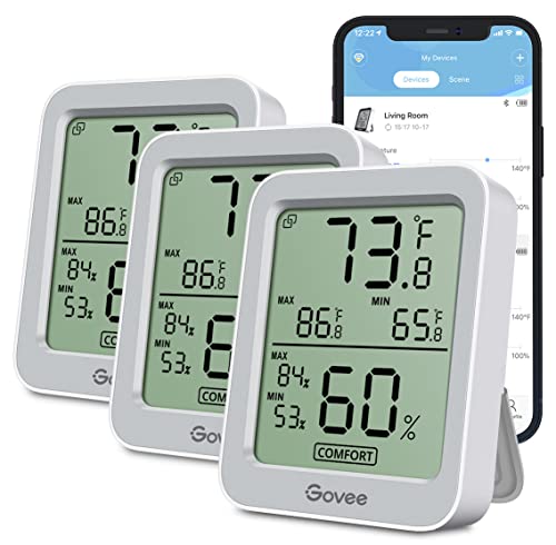 Govee Indoor Hygrometer Thermometer 3Pack H5075 with Bluetooth App Control - color: Grey, size: 3 Pack