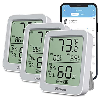Govee Indoor Hygrometer Thermometer 3Pack H5075 with Bluetooth App Control - color: Grey, size: 3 Pack