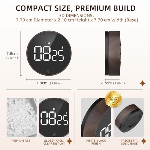 Digital Magnetic Kitchen Timer & Stopwatch with LED Display, Woodgrain - color: Deep Woodgrain