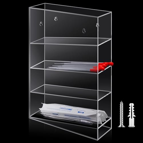 DoubleFill 1 Pcs Clear Acrylic Pipette Rack with 4 Compartment Sealed Base 19x12x4 Inch Counter Top Wall Mounted Pipette Holder Universal Lab Organizer Stand for Laboratory Office Home Storage Display
