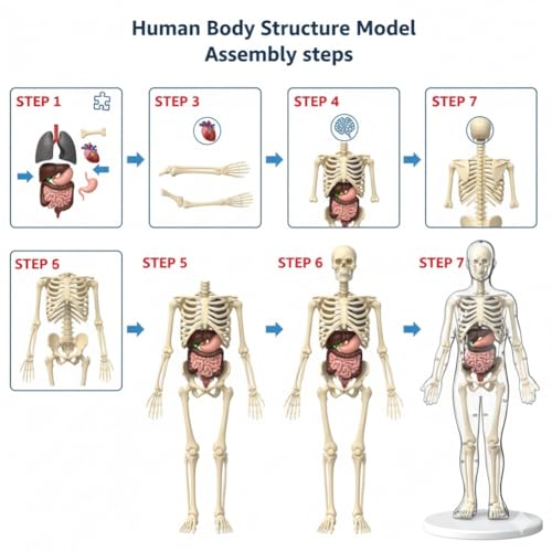 Clear Human Body Structure Model - Max 43-Piece Set, Removable Organs Bones & Transparent, DIY Assembled Human Torso Organ Model, 3D Human Body Skeleton Model for Anatomy (Full Organ Set)