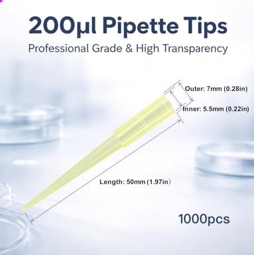 Pipette Tips 200uL, 1000 PCS Clear Yellow Universal Plastic Pipettor Tips