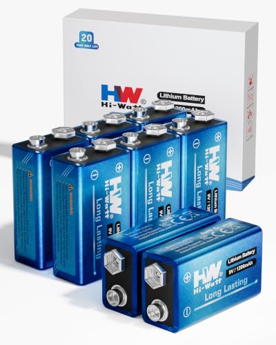 HW 9V Batteries 1200mAh 8 Pack, Lithium for Smoke Detectors -40°F to 140°F