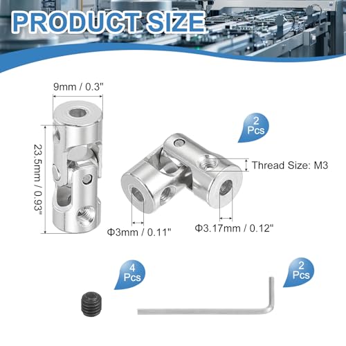 PATIKIL Rotatable Universal Steering Shaft 3mm to 3.17mm Inner Dia, 2 Pcs U Joint Shaft Coupling U Joints Coupler Connector Accessories with M3 Screws Spanner for Motor Model Robots - size: 3mm-3.17mm