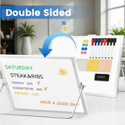 White Board with Stand, 24" x 18" Double-Sided Desktop Dry Erase Board, Portable Magnetic Whiteboard Easel for Office Home School