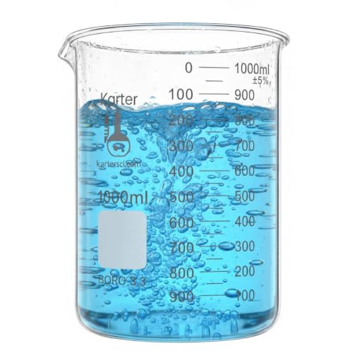 1000ml Beaker, Low Form Griffin, Boro. 3.3 Glass, Double Scale, Graduated, Karter Scientific 213D27 (Single) - size: 1L, style: Pack of 1