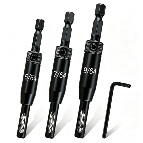 Upgraded Self-Centering Hinge Drill Bit, VIX Bit Set, High Speed Steel - color: Black, size: 3-Pc Set (5/64", 7/64", 9/64")