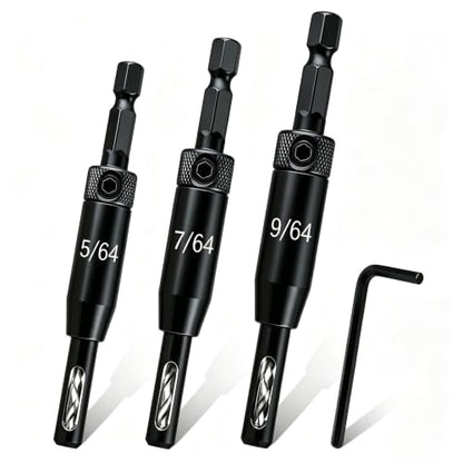 Upgraded Self-Centering Hinge Drill Bit, VIX Bit Set, High Speed Steel - color: Black, size: 3-Pc Set (5/64", 7/64", 9/64")
