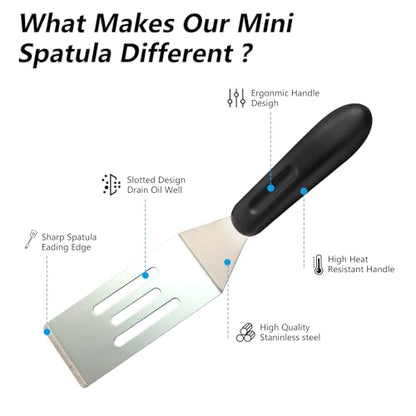 【2 Pack】 Small Metal Spatula Set, Mini Stainless Steel Serving Spatulas for Kitchen Use, Ideal for Flipping Pancake, Brownie, Cookie, Cake, Egg – Professional Cooking & Baking Utensil