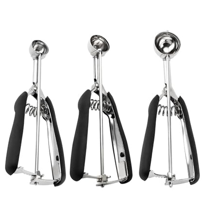 Small Cookie Scoop Set - 3 PCS Include 1 tsp / 2 tsp / 3 tsp Cookie Dough Scoop, Cookies Scoops for Baking, Made of 18/8 Stainless Steel, Good Soft Grips, Quick Trigger Release - size: 25 & 30 & 35 mm / Set of 3