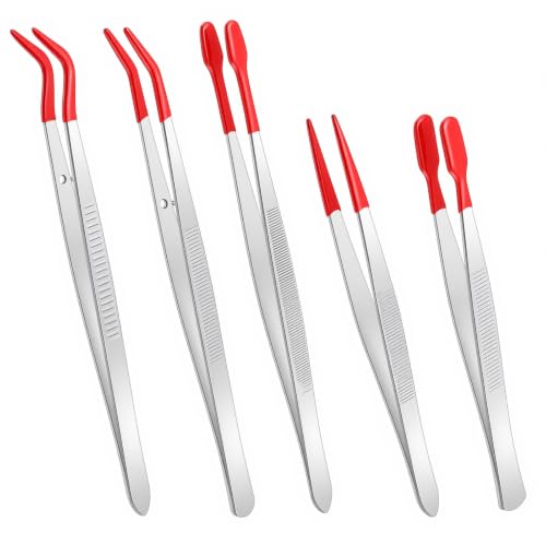 Oruola 5Pcs Rubber Tweezers,Stainless Steel Rubber Tipped Tweezers