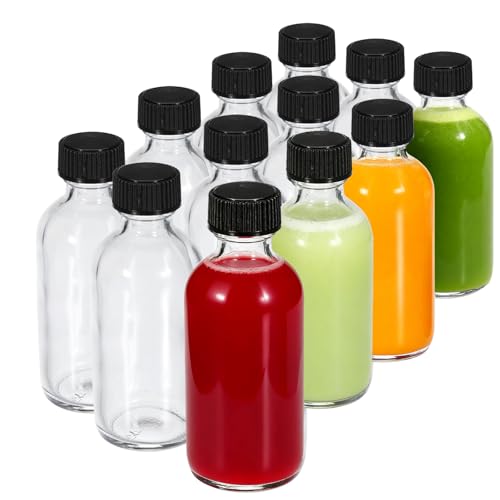 JohnBee 12-Pack 2 oz (60ml) Small Glass Boston Round Bottles with Lids - size: 12Pack