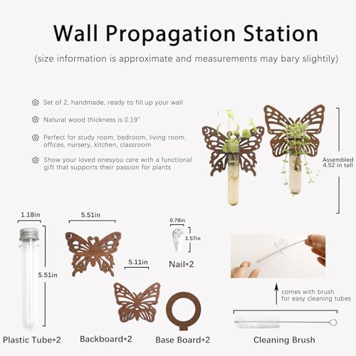 Artilady Plant Propagation Station Wall Hanging, Butterfly Plant Terrariums - color: Butterfly Wood